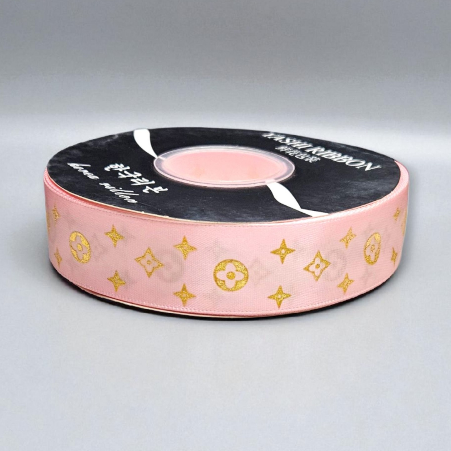 Imported LV ribbon, gold foil printed satin ribbon 35 yards, width