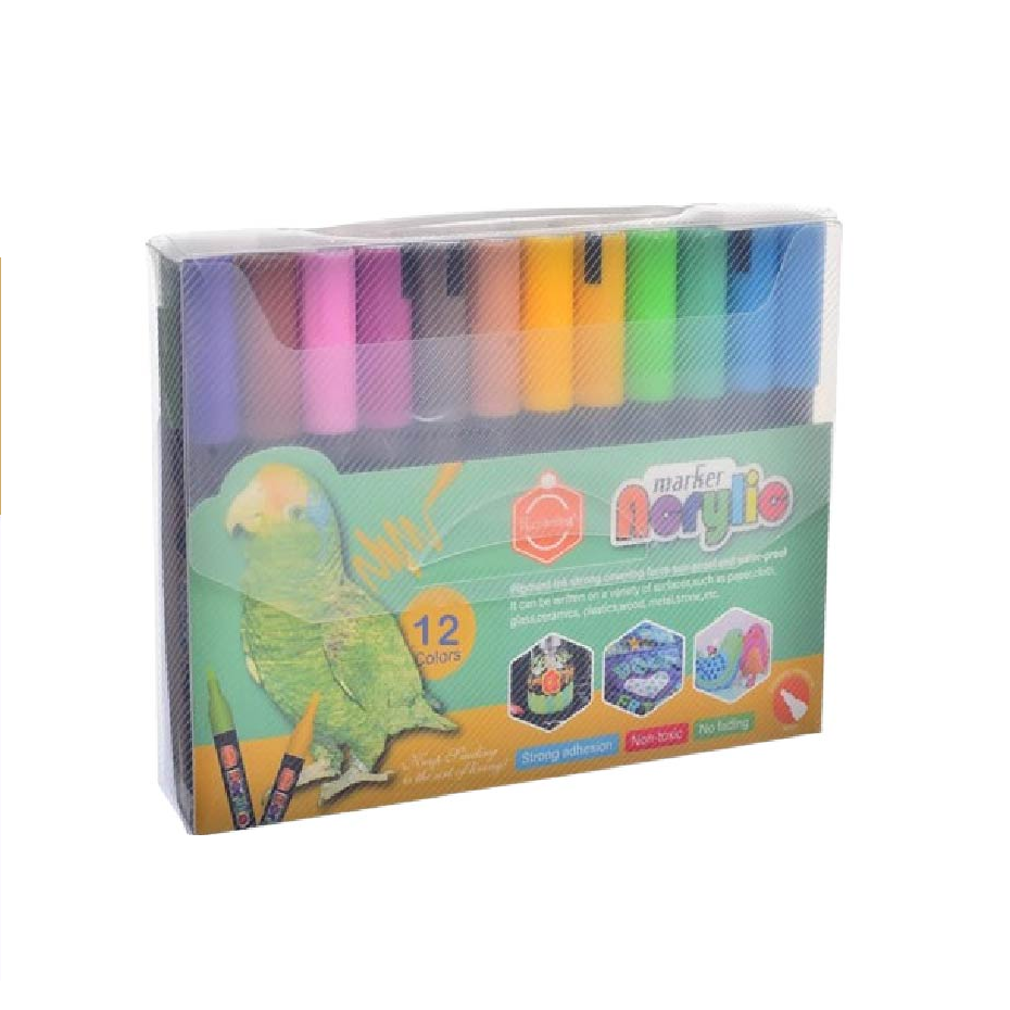 Keep Smiling High Quality Acrylic Marker Pack Of 12 Colors -Multicolor
