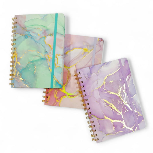 Note Book Gold Foil Spiral Journal Marble Design #1801-4