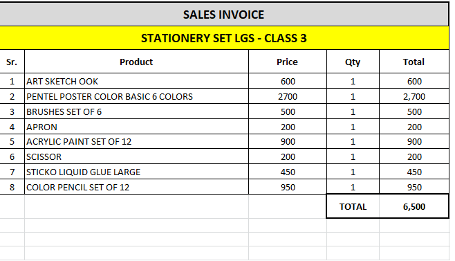 Class 3 School Stationery for LGS