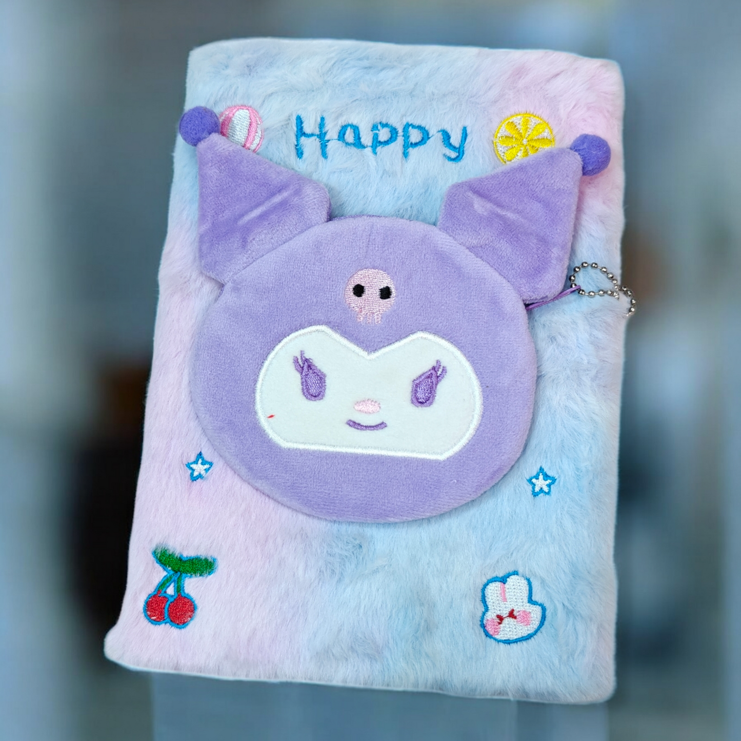 Fur Notebook with pocket face kuromi (02)