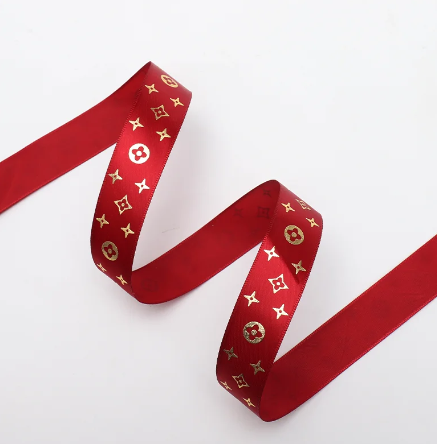 Imported LV ribbon, gold foil printed satin ribbon 35 yards, width