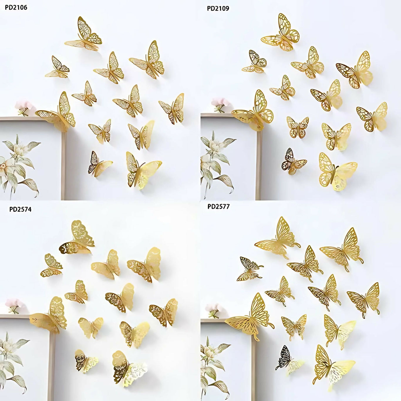 3D GOLD butterfly stickers 12 pcs