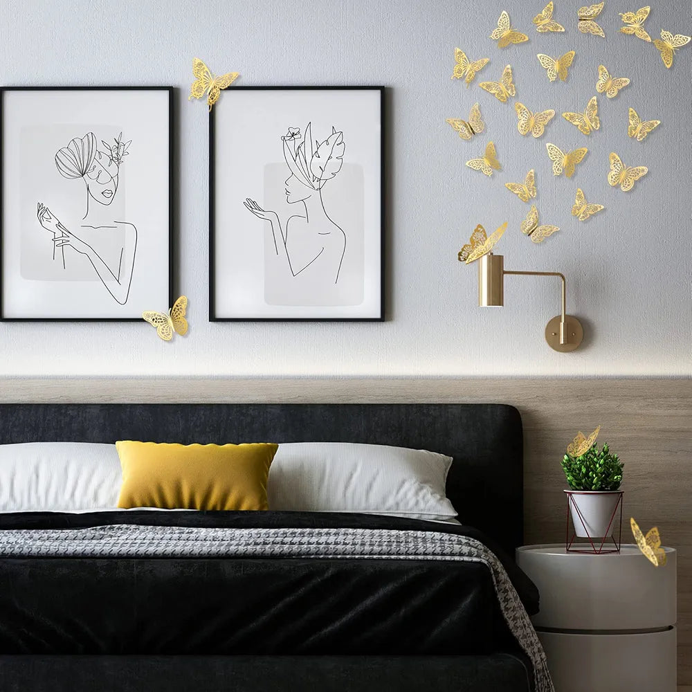 3D GOLD butterfly stickers 12 pcs