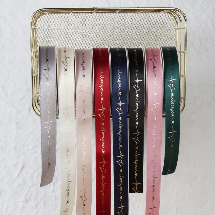 Imported Gold foil printed i love you satin ribbon of 35 yards, 1 inch width