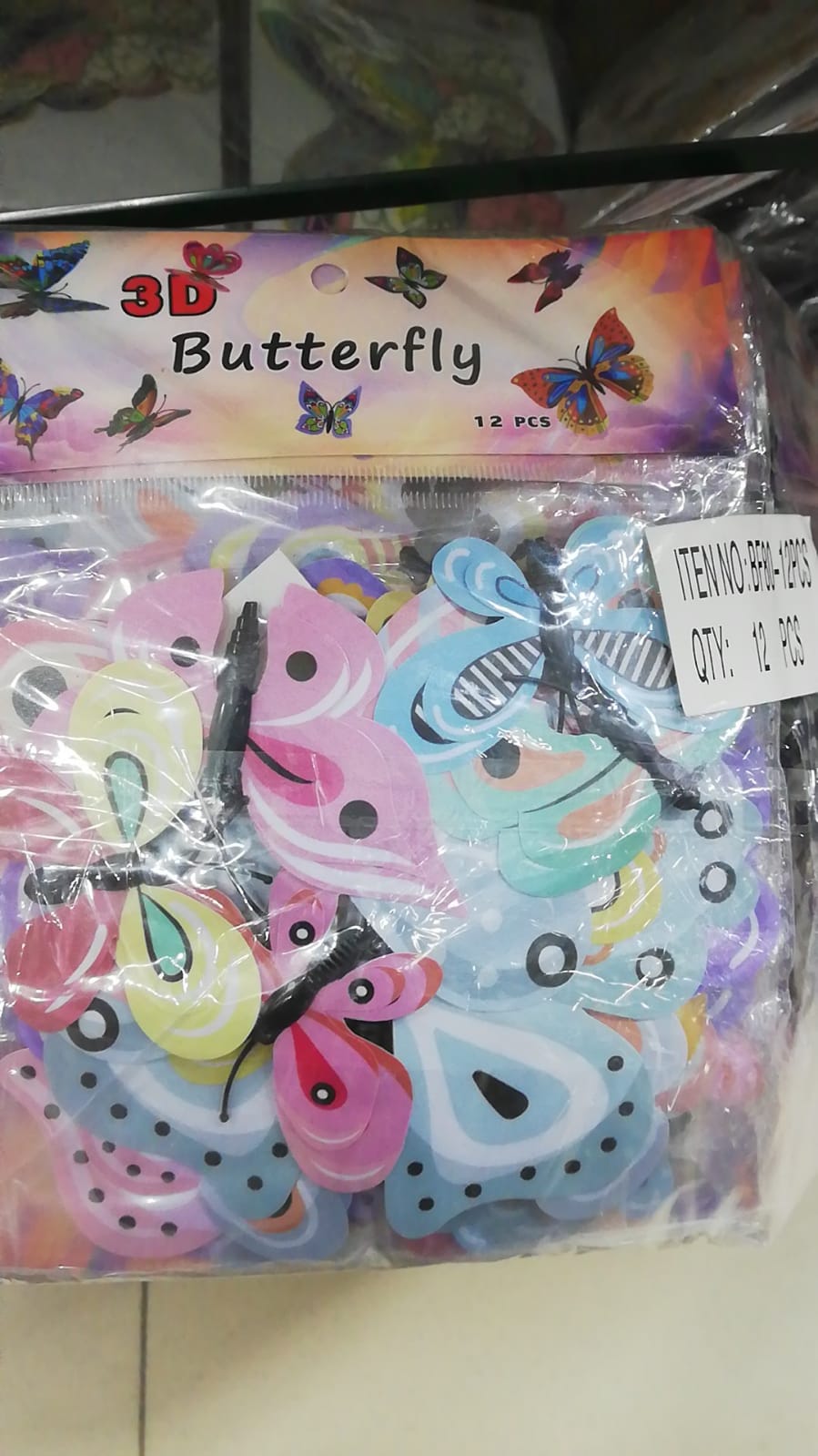 Magnetic and sticker multi color butterfly 12pcs