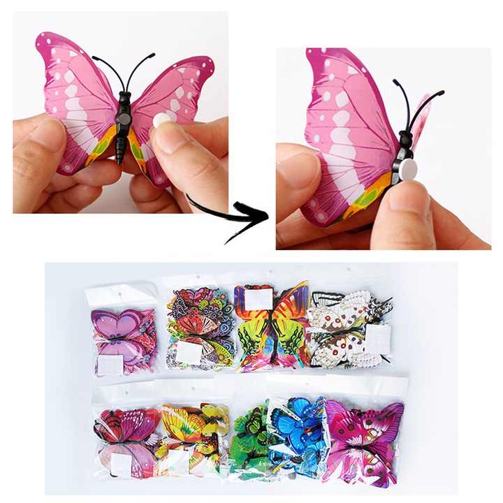 Magnetic and sticker multi color butterfly 12pcs