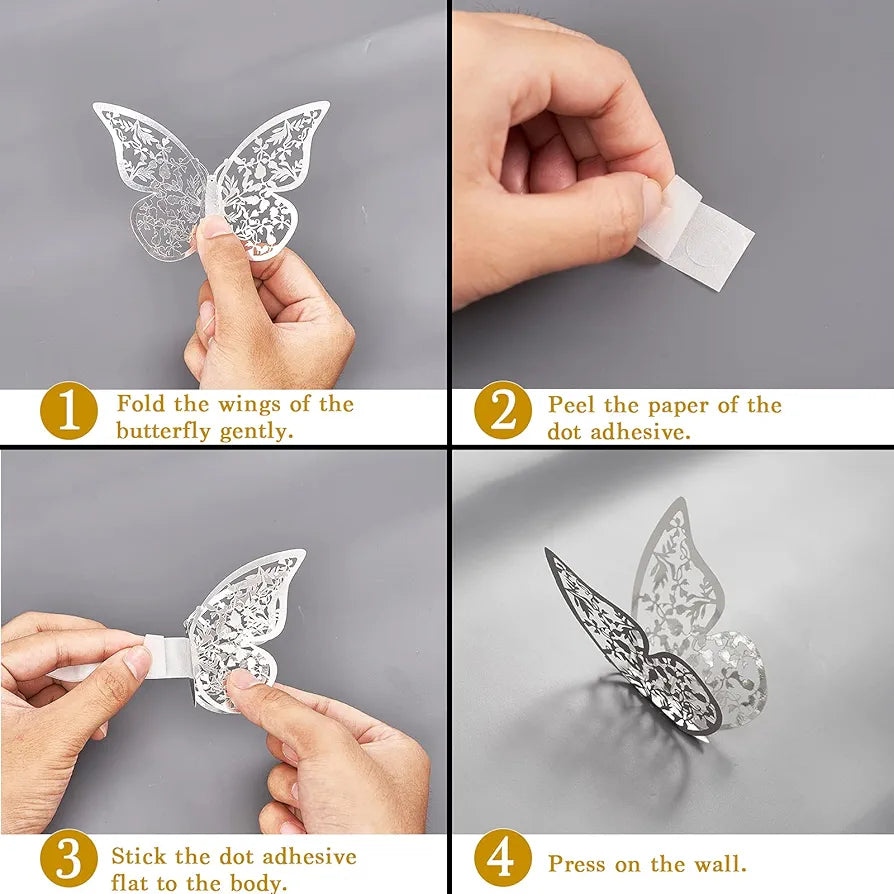 3D SILVER butterfly stickers 12 pieces