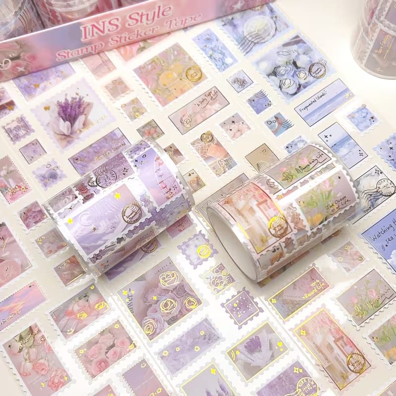 Floral Landscape Stamps with Gilded Foil art Stickers tape - Multicolor (/) Plastic Stamp Sheets Suitable for Scrapbooking, Card Making, DIY Crafts - Irregular Flower & Foliage Stamps