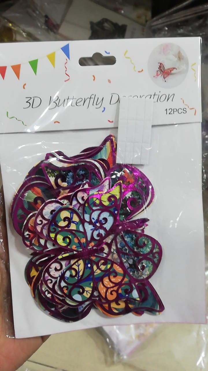 3d butterfly decoration with pink outline 12 pcs