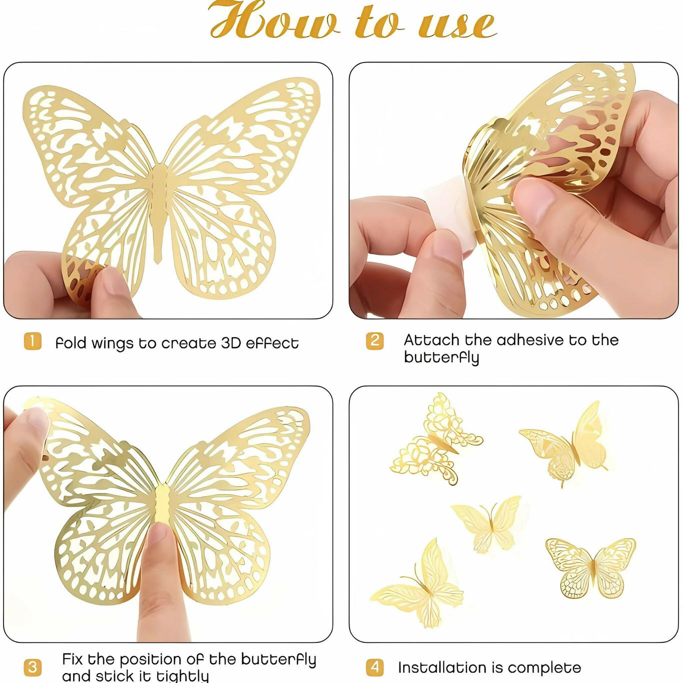 3D GOLD butterfly stickers 12 pcs