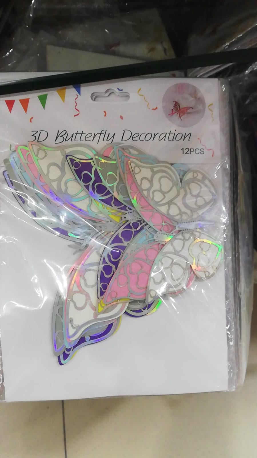 3D butterfly decoration with silver outline 12 pcs
