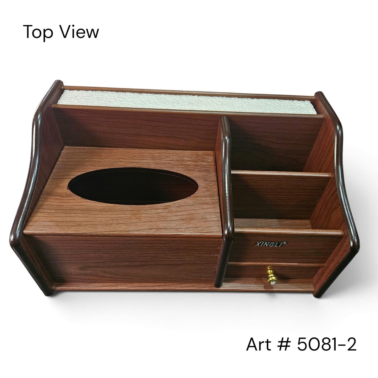 Wooden Pen Organizer With Tissue Box Holder # 5081-2