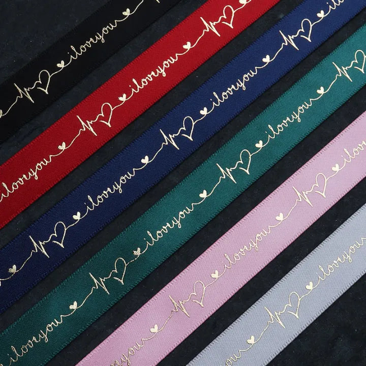 Imported Gold foil printed i love you satin ribbon of 35 yards, 1 inch width