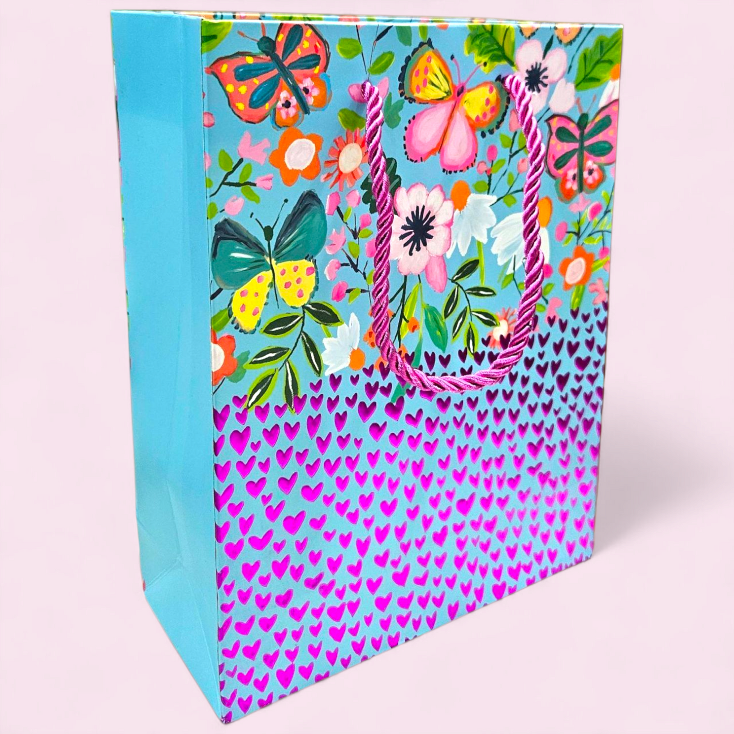 Pink metallic hearts embossed goodie bag