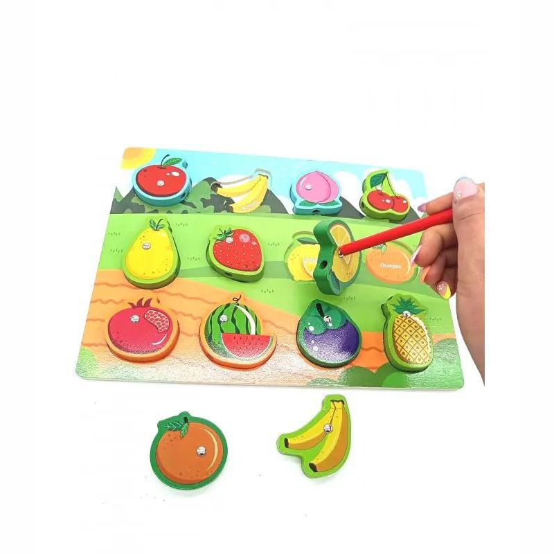 4 in 1 fruit wooden board with sorting, sewing & writing