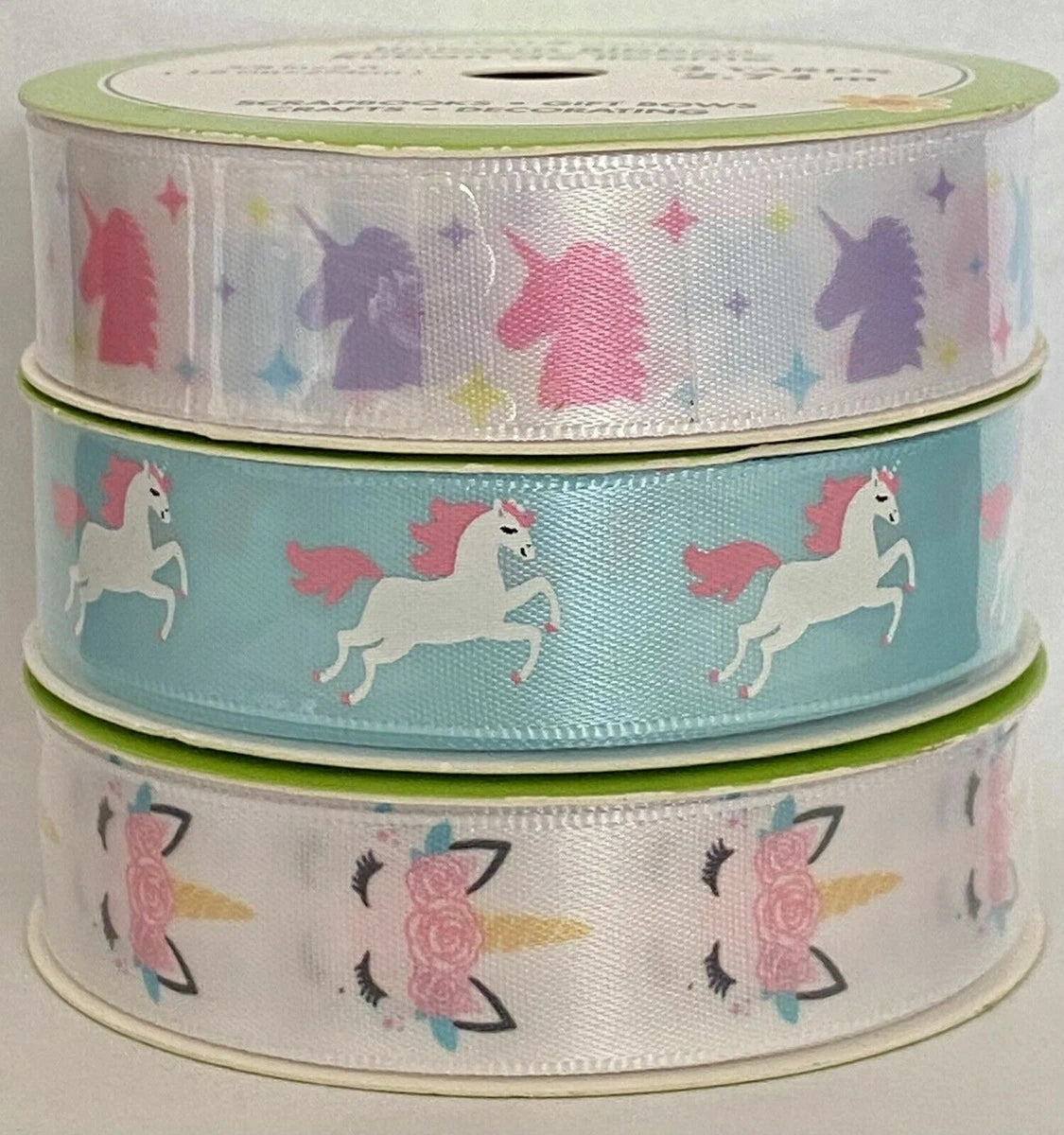 Blue Imported ribbon with White unicorn 3 yards, 2.7cm width