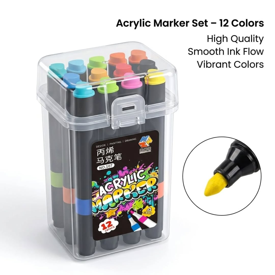 Dual-Tip Acrylic Markers for Multi-Surface Use (huihuajia)