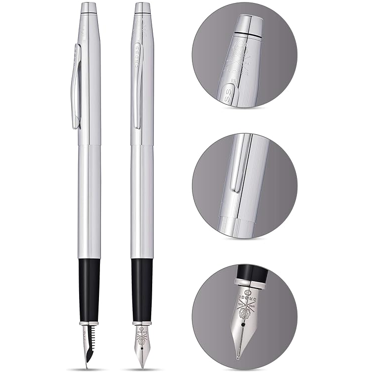 Cross Classic Century Refillable Fountain Pen Medium Nib Lustrous Chrome