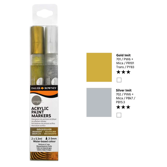 Daler Rowney Gold & Silver Simply Acrylic Paint Markers Set Of 2