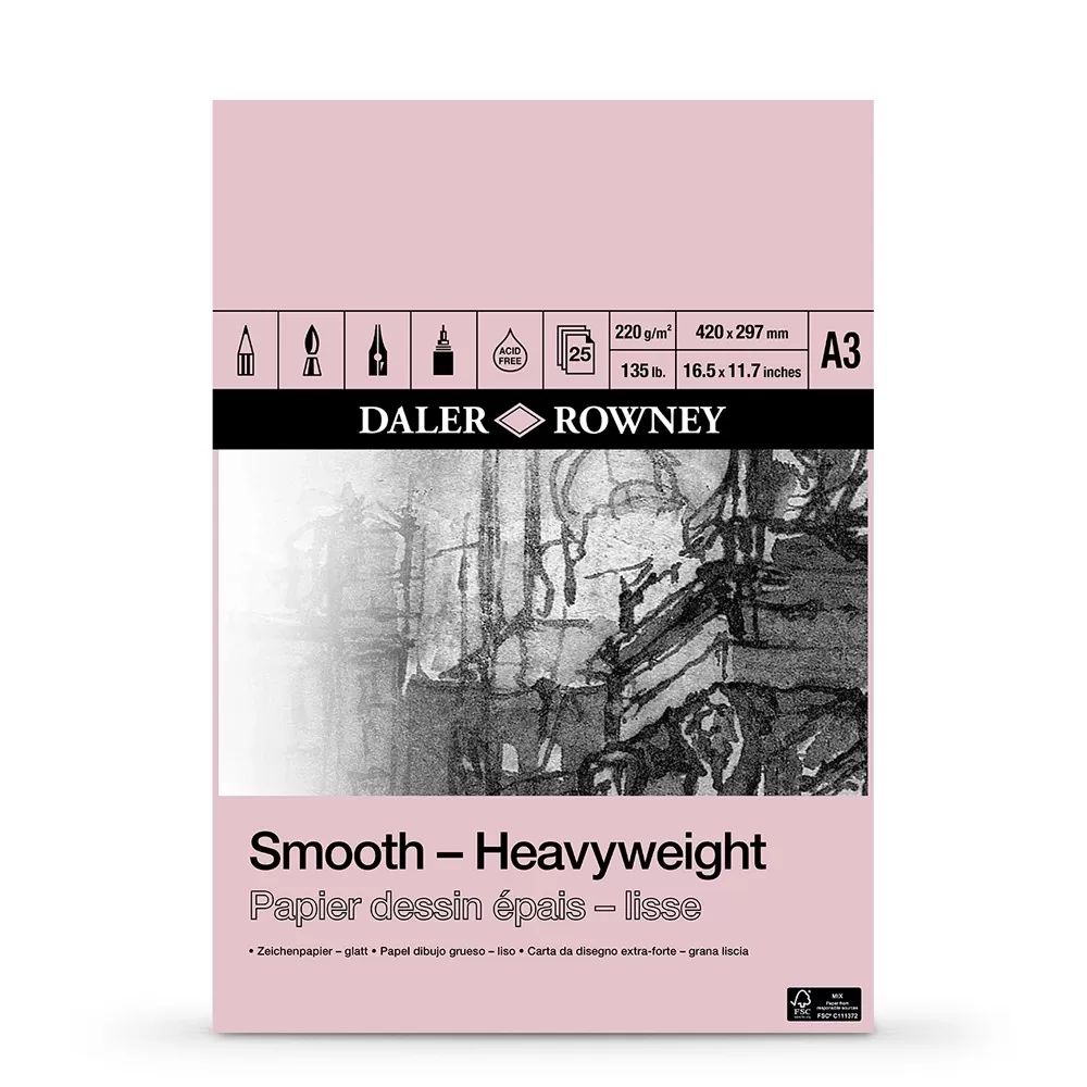 Daler Rowney Heavyweight Smooth Drawing Paper Pad- 220Gsm 25 Sheets