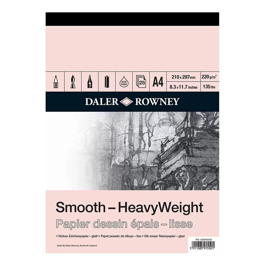Daler Rowney Heavyweight Smooth Drawing Paper Pad- 220Gsm 25 Sheets