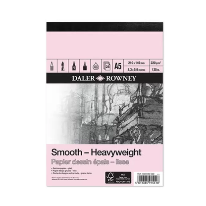 Daler Rowney Heavyweight Smooth Drawing Paper Pad- 220Gsm 25 Sheets