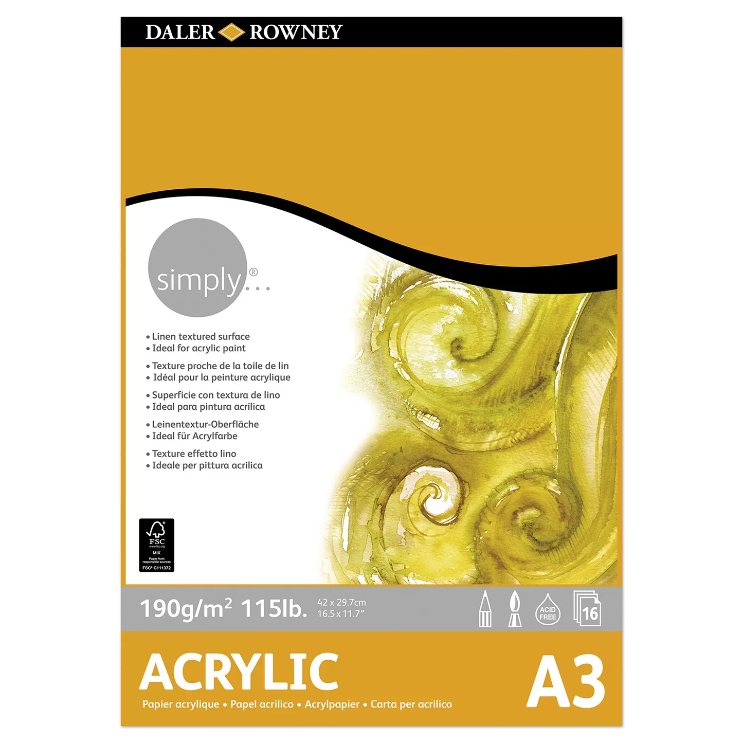 Daler Rowney Simply Acrylic Paper Pad – 190 Gsm 16 Sheets