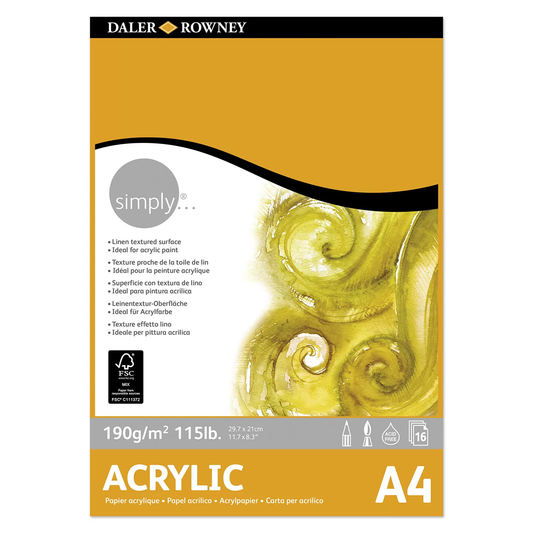 Daler Rowney Simply Acrylic Paper Pad – 190 Gsm 16 Sheets