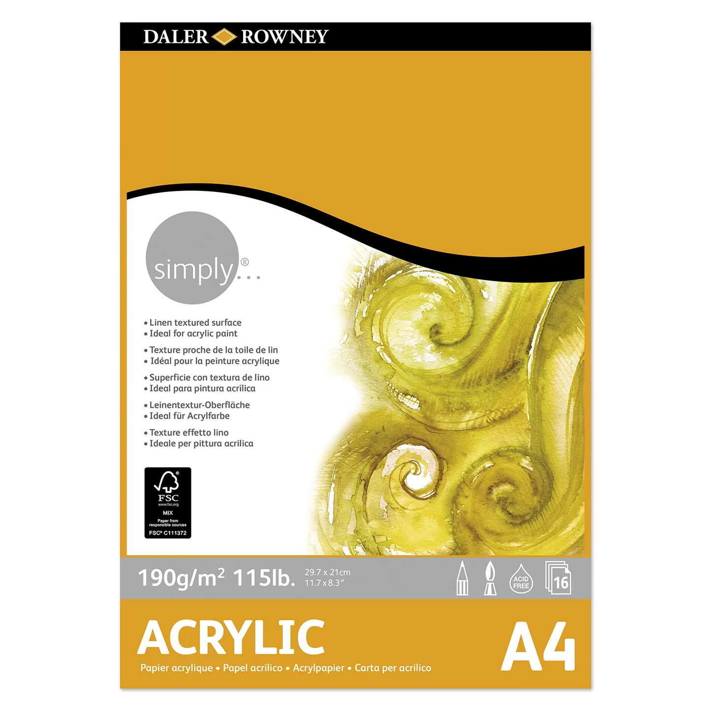 Daler Rowney Simply Acrylic Paper Pad – 190 Gsm 16 Sheets