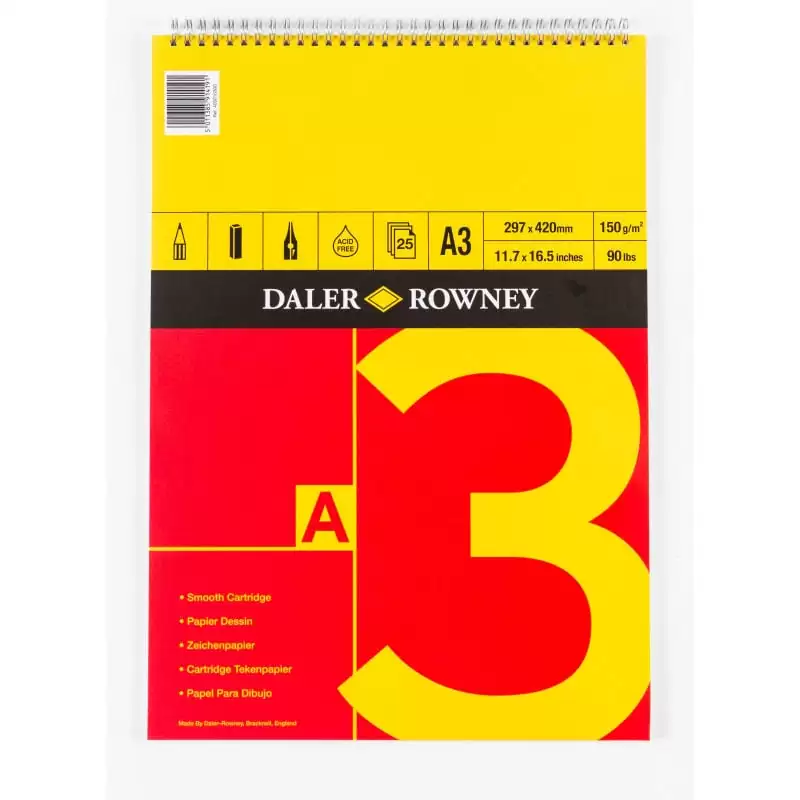 Daler Rowney Smooth Cartridge Paper Spiral Pads – 150Gsm 25 Sheets