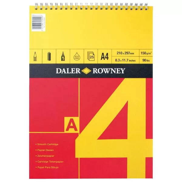 Daler Rowney Smooth Cartridge Paper Spiral Pads – 150Gsm 25 Sheets