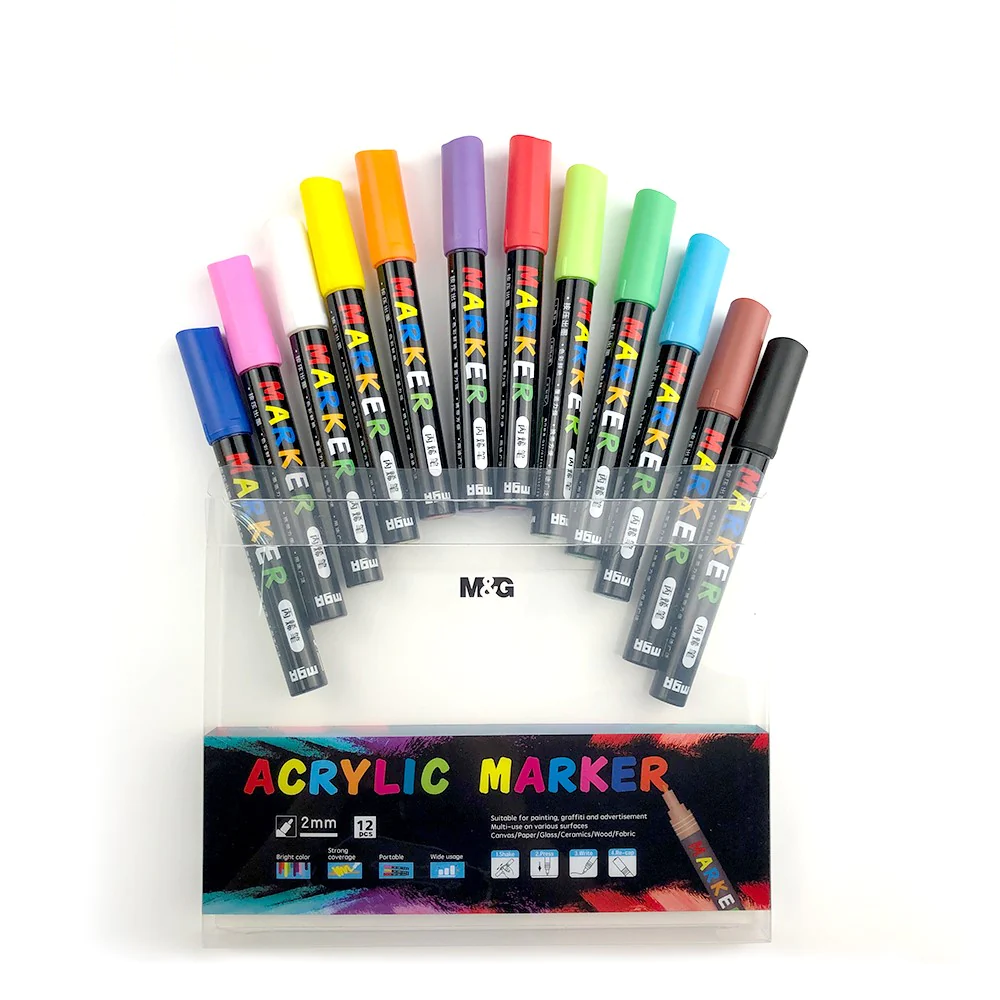 M&G Acrylic Marker 12 Color 2mm APL976EI