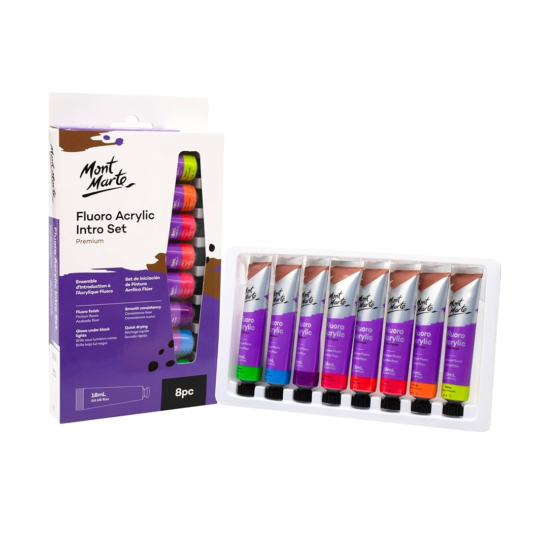 Mont Marte Fluro Acrylic Set Of 8Pcs Neon Colors.