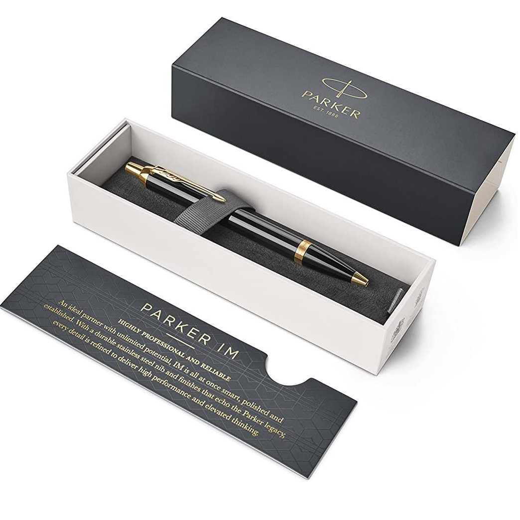 Parker IM Black Lacquer Gold Trim Ballpoint Pen