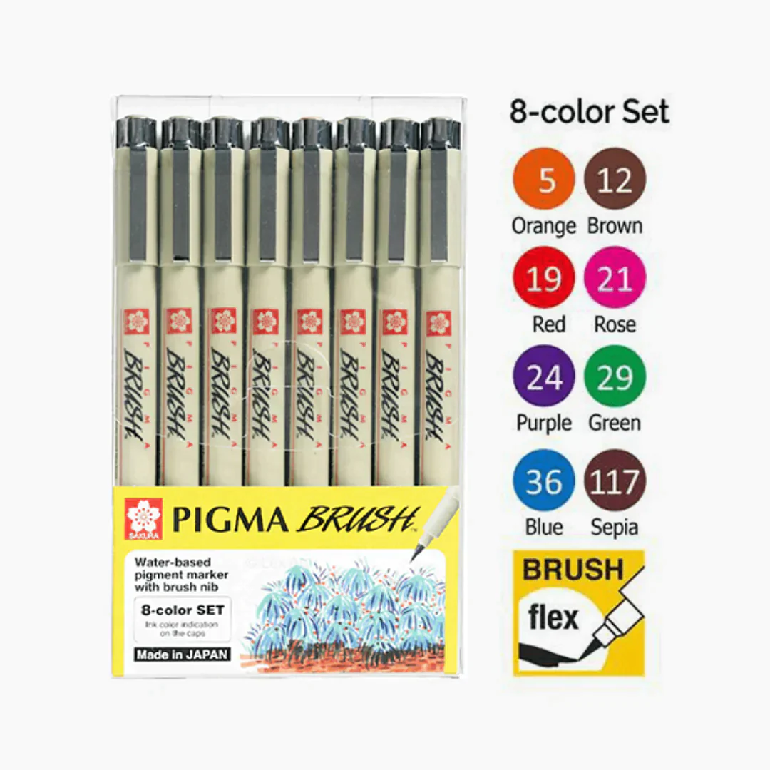 Sakura Pigma Brush Color Set Of 8.