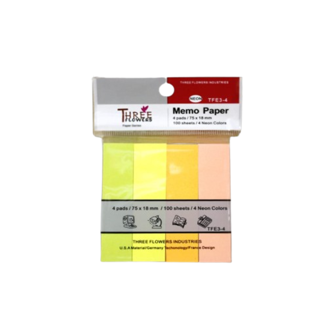 Three Flower Memo Paper 3 X 3 Cut 4 Strips TFE3-4