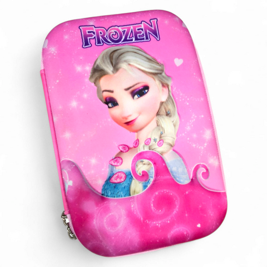 Pink frozen pencil pouch in hard fabric material