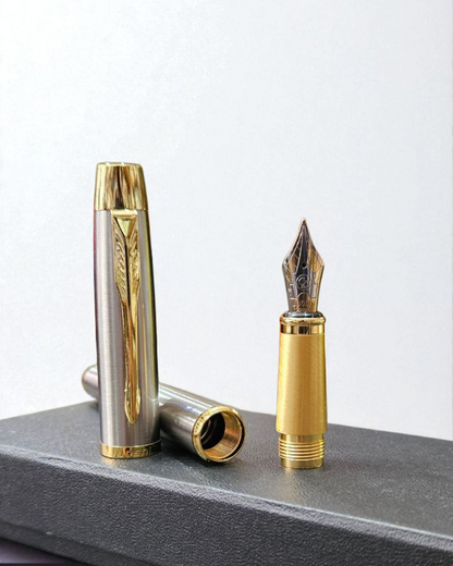 Fountain Pen Brushed Metal Gold Tip With Box