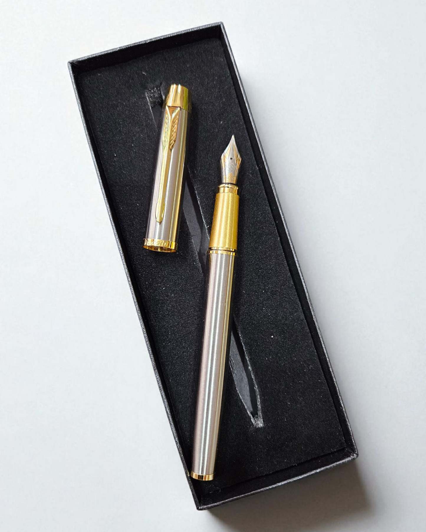 Fountain Pen Brushed Metal Gold Tip With Box
