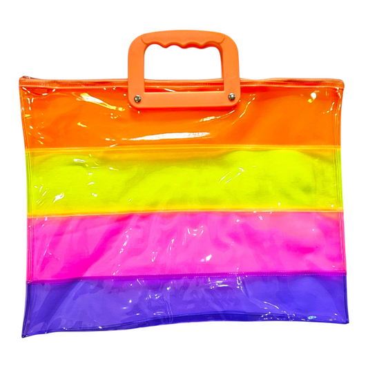 Clear zipper folder bag with handles (8095) Multicolor lines