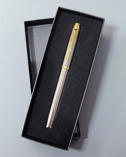 Fountain Pen Brushed Metal Gold Tip With Box