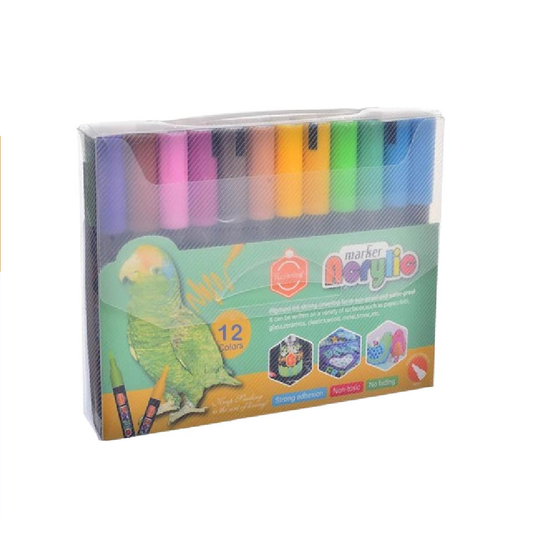Keep Smiling  High Quality Acrylic Marker Pack Of 12 Colors -Multicolor