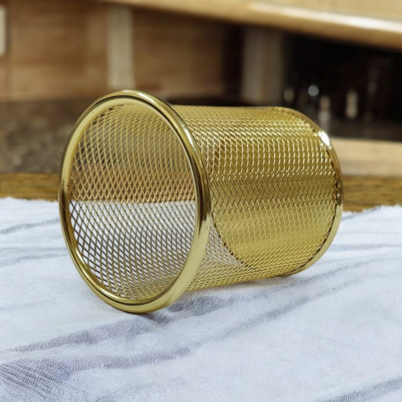 Metal Mesh Jar Golden