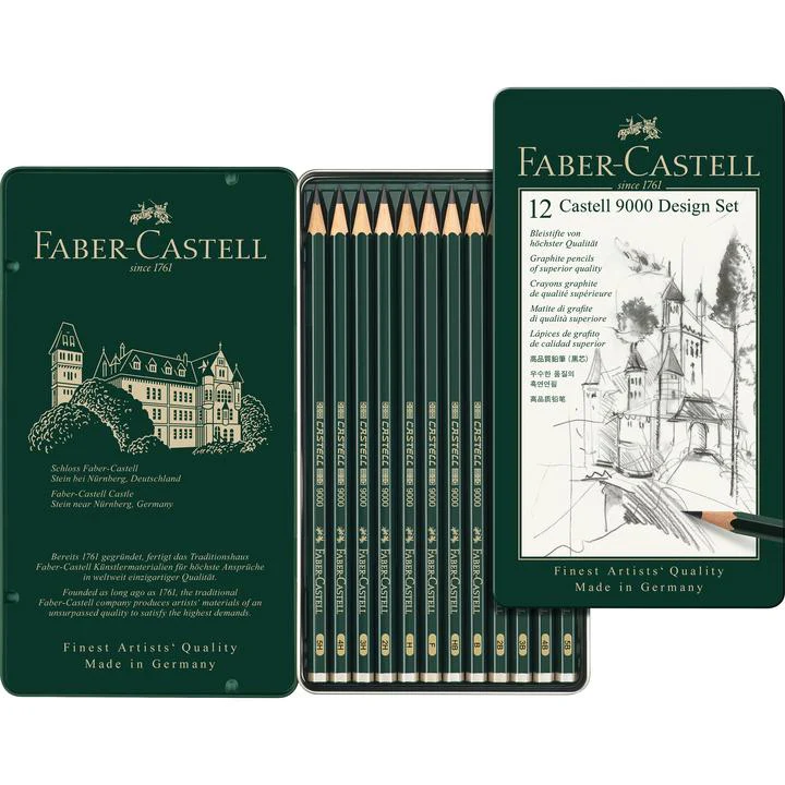 Faber Castell 9000 Degree Pencil Tin Set Of 12 (9064)