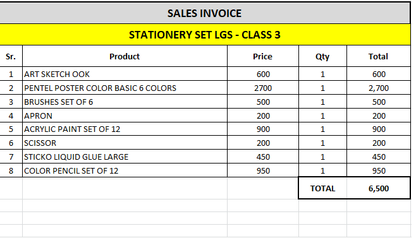 Class 3 School Stationery for LGS
