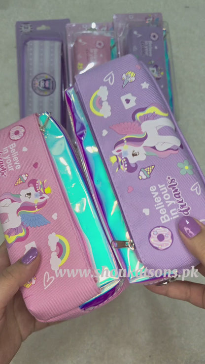 Zipper Fabric Pencil Pouch Unicorn(Geometry Case)# 68116