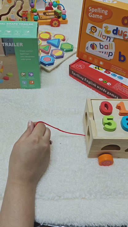 Wooden Car Blocks Shape Digital Montessori Matching Game