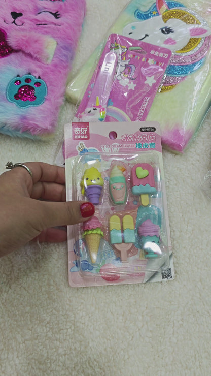 Ice Cream Shape Eraser Set Of 6 #8756 One Pack