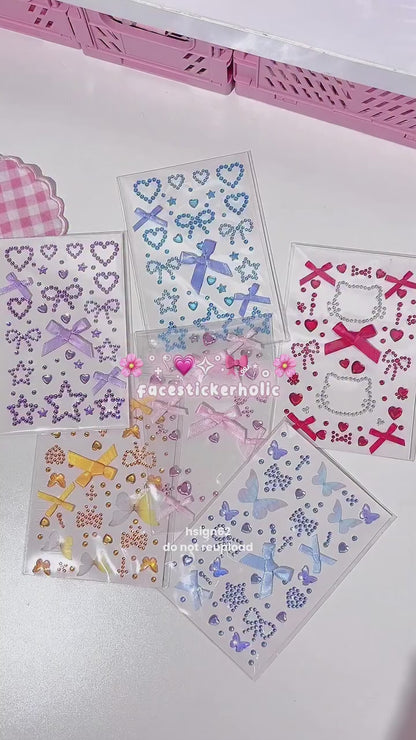 Bow stickers with jewels for face, body, nails, hair rhinestones